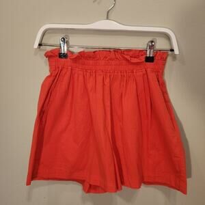 MONROW Poplin Paper Bag Shorts Pockets Red - Size XS